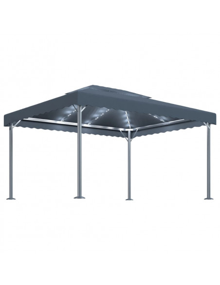 Gazebo con Pareti e Luci LED 400x300 cm Antracite in Alluminio