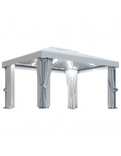 Gazebo con Tende e Stringa di Luci LED 4x3 m Bianco Crema 2