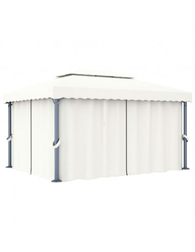 Gazebo con Tende e Stringa di Luci LED 4x3 m Bianco Crema