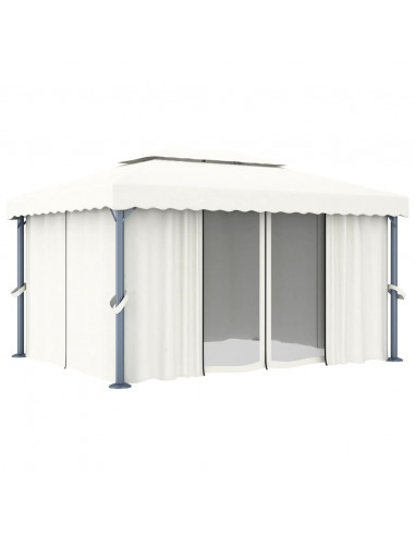 Gazebo con Tende e Stringa di Luci LED 4x3 m Bianco Crema