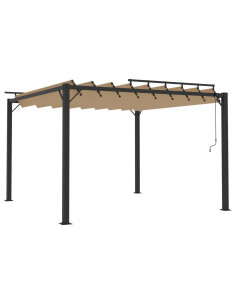 Gazebo con Tetto a Lamelle 3x3 m in Tessuto Tortora e Alluminio 2