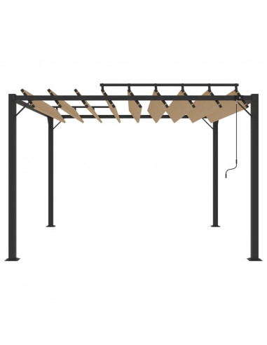 Gazebo con Tetto a Lamelle 3x3 m in Tessuto Tortora e Alluminio