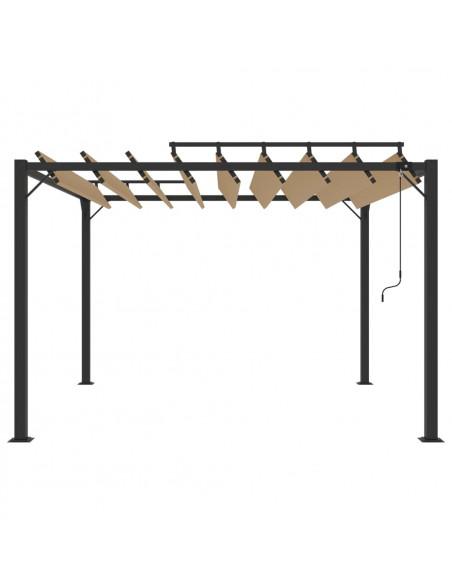 Gazebo con Tetto a Lamelle 3x3 m in Tessuto Tortora e Alluminio