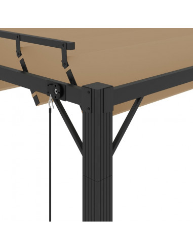 Gazebo con Tetto a Lamelle 3x3 m in Tessuto Tortora e Alluminio