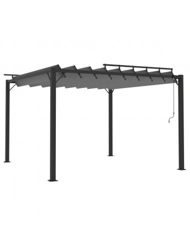 Gazebo con Tetto a Lamelle 3x3 m in Tessuto Antracite/Alluminio