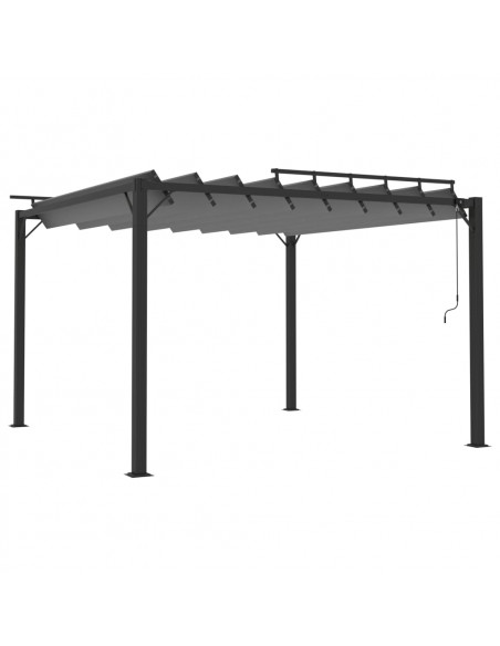 Gazebo con Tetto a Lamelle 3x3 m in Tessuto Antracite/Alluminio