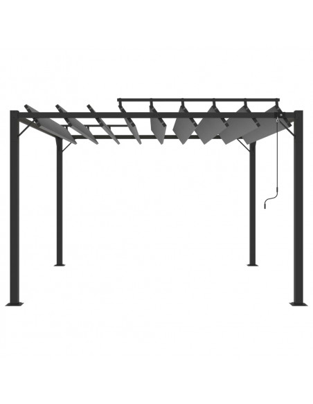 Gazebo con Tetto a Lamelle 3x3 m in Tessuto Antracite/Alluminio