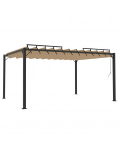 Gazebo con Tetto a Lamelle 3x4 m in Tessuto Tortora e Alluminio 2