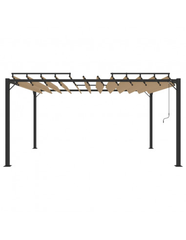 Gazebo con Tetto a Lamelle 3x4 m in Tessuto Tortora e Alluminio