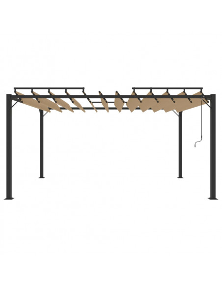 Gazebo con Tetto a Lamelle 3x4 m in Tessuto Tortora e Alluminio