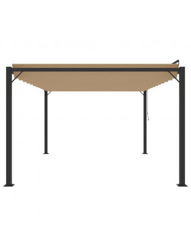 Gazebo con Tetto a Lamelle 3x4 m in Tessuto Tortora e Alluminio