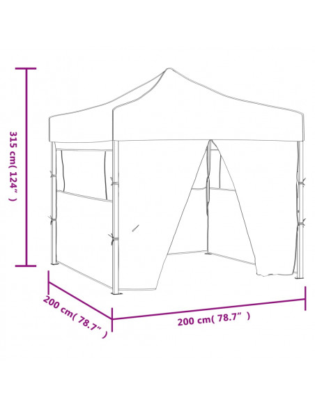 Gazebo Pieghevole Professionale 4 Pareti 2x2m Acciaio Bianco