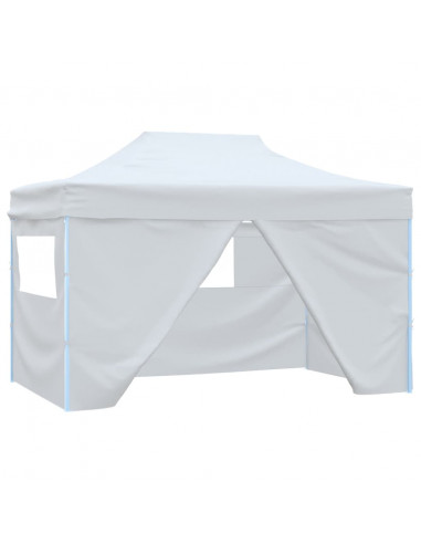 Gazebo Professionale Pieghevole 4 Pareti 3x4m Acciaio Bianco