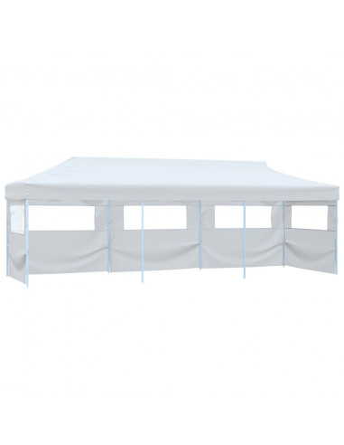 Tenda Pieghevole Pop-Up con 5 Pareti Laterali 3x9 m Bianca
