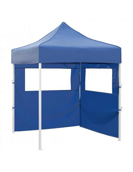 Gazebo Pieghevole Professionale 2 Pareti 2x2m Acciaio Blu