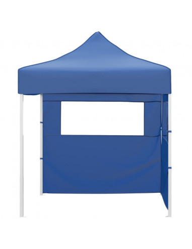 Gazebo Pieghevole Professionale 2 Pareti 2x2m Acciaio Blu