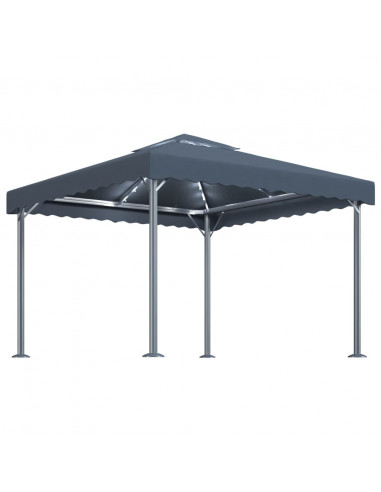 Gazebo con Stringa di Luci LED 300x300 cm Antracite Alluminio