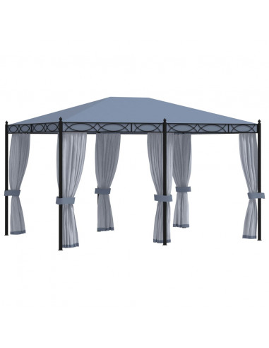 Gazebo con Schermi a Rete 3x4 cm Antracite in Acciaio