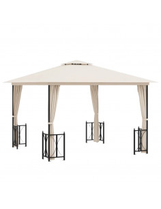 Gazebo con Teli Laterali e Doppio Tetto 3x3 m Crema 2