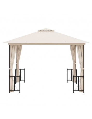 Gazebo con Teli Laterali e Doppio Tetto 3x3 m Crema