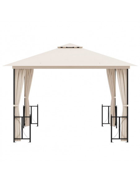 Gazebo con Teli Laterali e Doppio Tetto 3x3 m Crema