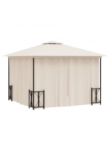 Gazebo con Teli Laterali e Doppio Tetto 3x3 m Crema