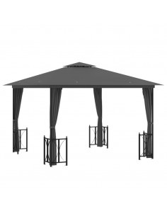 Gazebo con Teli Laterali e Doppio Tetto 3x3 m Antracite 2