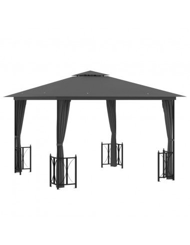 Gazebo con Teli Laterali e Doppio Tetto 3x3 m Antracite