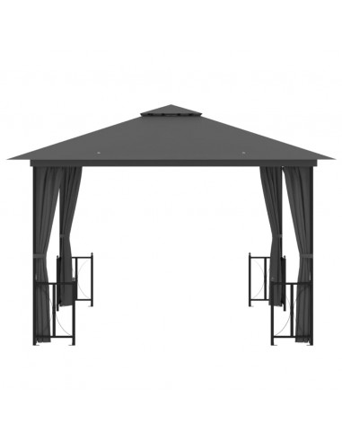 Gazebo con Teli Laterali e Doppio Tetto 3x3 m Antracite