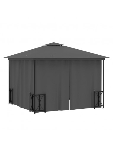 Gazebo con Teli Laterali e Doppio Tetto 3x3 m Antracite