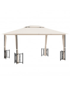 Gazebo con Teli Laterali e Doppio Tetto 3x4 m Crema 2