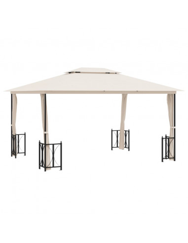Gazebo con Teli Laterali e Doppio Tetto 3x4 m Crema