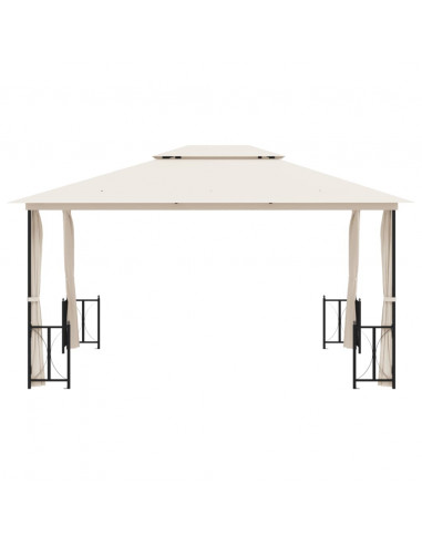 Gazebo con Teli Laterali e Doppio Tetto 3x4 m Crema