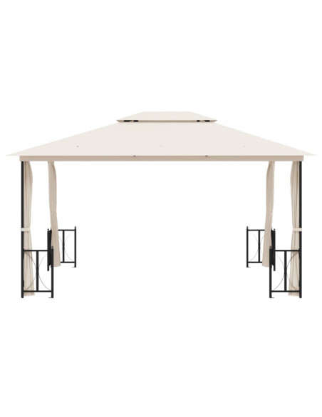 Gazebo con Teli Laterali e Doppio Tetto 3x4 m Crema
