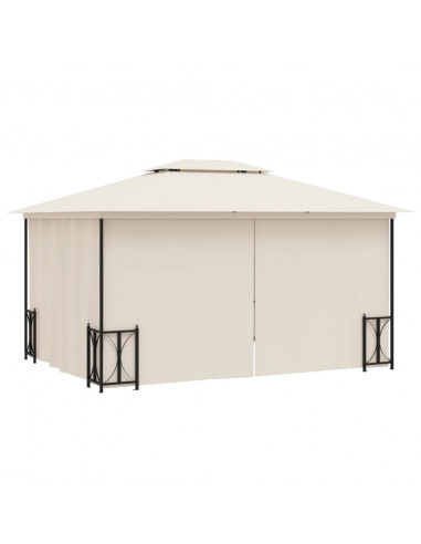 Gazebo con Teli Laterali e Doppio Tetto 3x4 m Crema