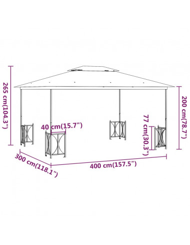 Gazebo con Teli Laterali e Doppio Tetto 3x4 m Crema
