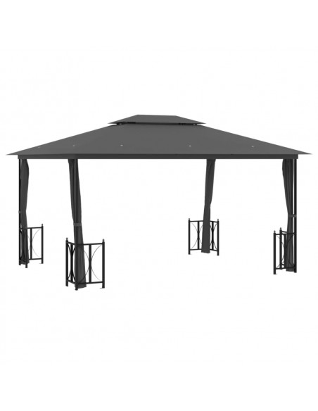 Gazebo con Teli Laterali e Doppio Tetto 3x4 m Antracite