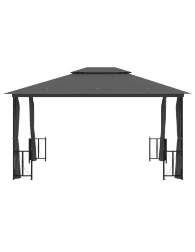 Gazebo con Teli Laterali e Doppio Tetto 3x4 m Antracite