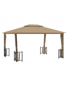 Gazebo con Teli Laterali e Doppio Tetto 3x4 m Tortora 2