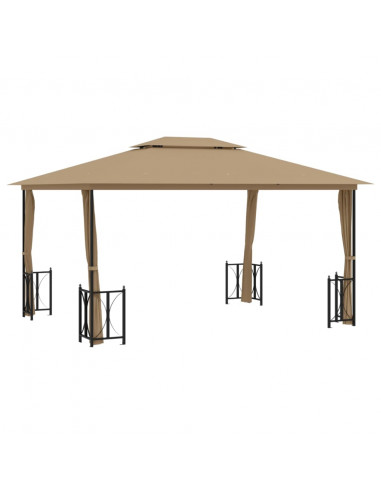 Gazebo con Teli Laterali e Doppio Tetto 3x4 m Tortora