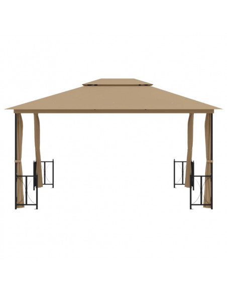 Gazebo con Teli Laterali e Doppio Tetto 3x4 m Tortora
