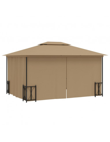 Gazebo con Teli Laterali e Doppio Tetto 3x4 m Tortora