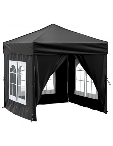 Tenda per Feste Pieghevole con Pareti Laterali Nero 2x2 m