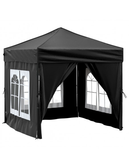 Tenda per Feste Pieghevole con Pareti Laterali Nero 2x2 m