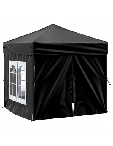 Tenda per Feste Pieghevole con Pareti Laterali Nero 2x2 m