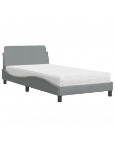 Letto con Materasso Grigio Chiaro 100x200 cm in Tessuto 2