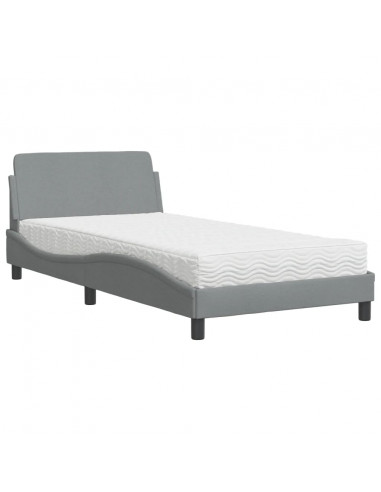 Letto con Materasso Grigio Chiaro 100x200 cm in Tessuto