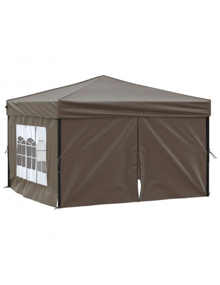 Tenda per Feste Pieghevole con Pareti Laterali Tortora 3x3 m