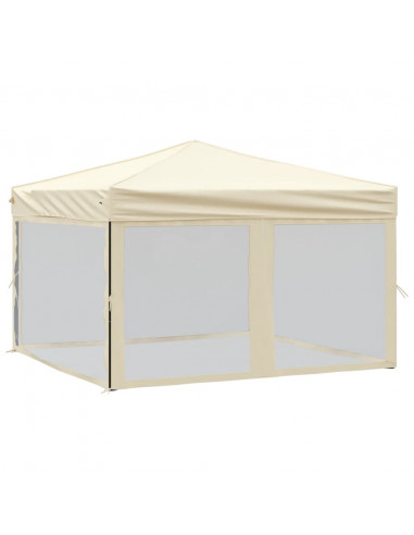 Tenda per Feste Pieghevole con Pareti Laterali Crema 3x3 m