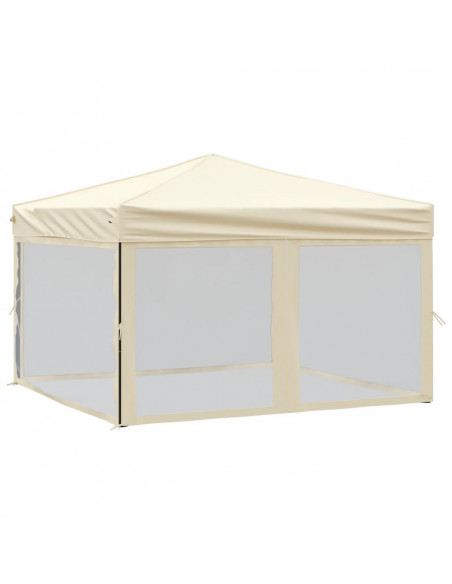 Tenda per Feste Pieghevole con Pareti Laterali Crema 3x3 m